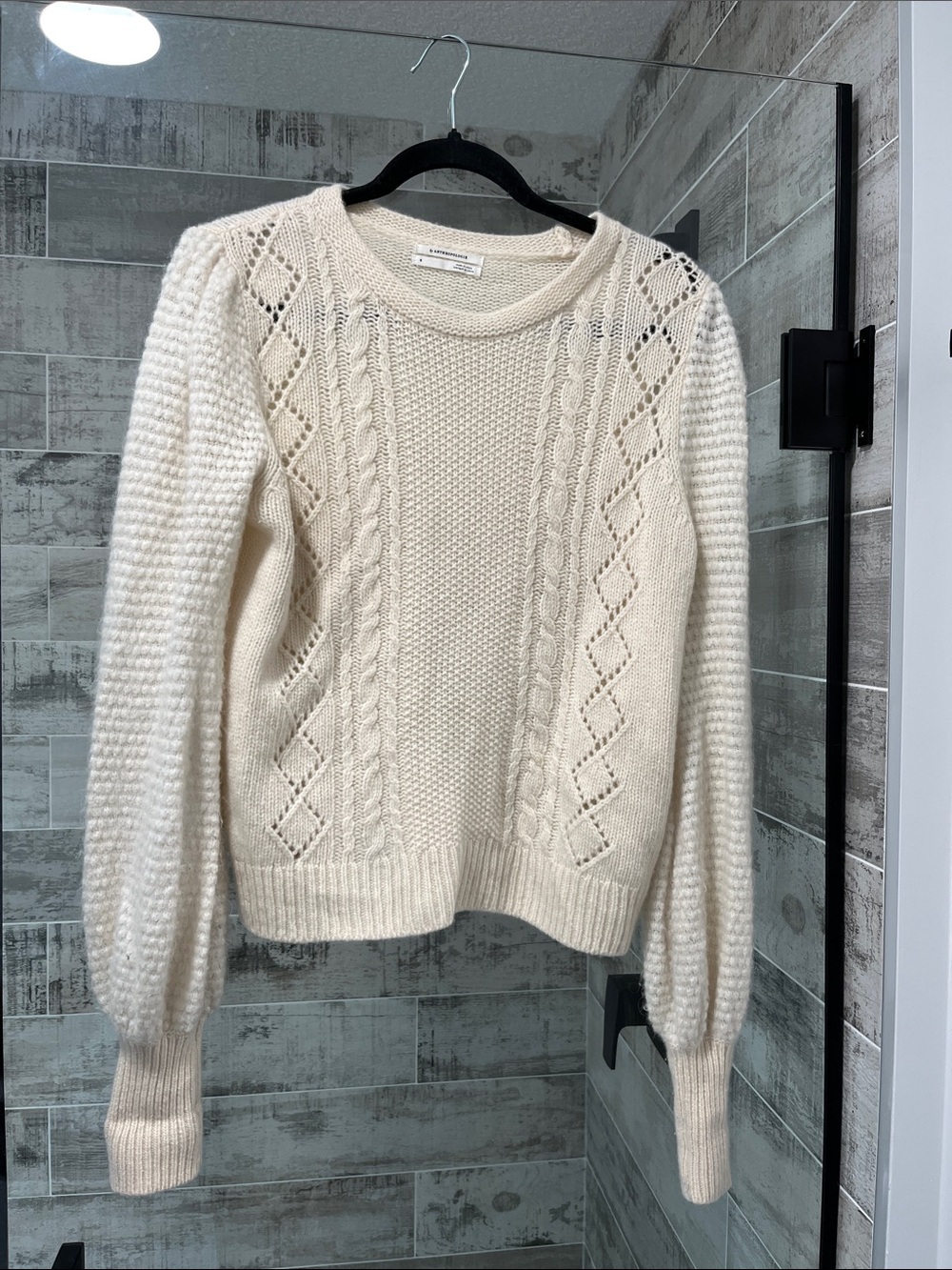 Anthropologie Cream Cable-Panel Crewneck Sweater